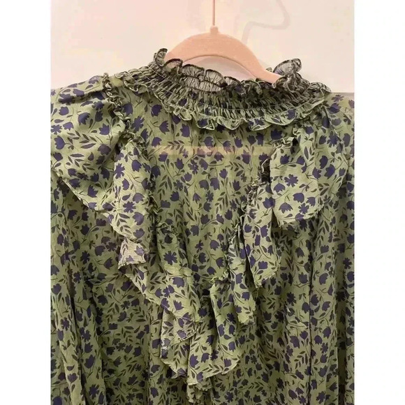 Eloquii Elements Sheer Front Ruffle Floral Print Green Peplum Top, sz 20 - Picture 1 of 6